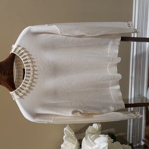 Nwt Adrianna Papell Crew Neck sweater with pearls ecru